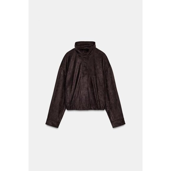 ZARA FAUX SUEDE BOMBER JACKET - Picture 7 of 9